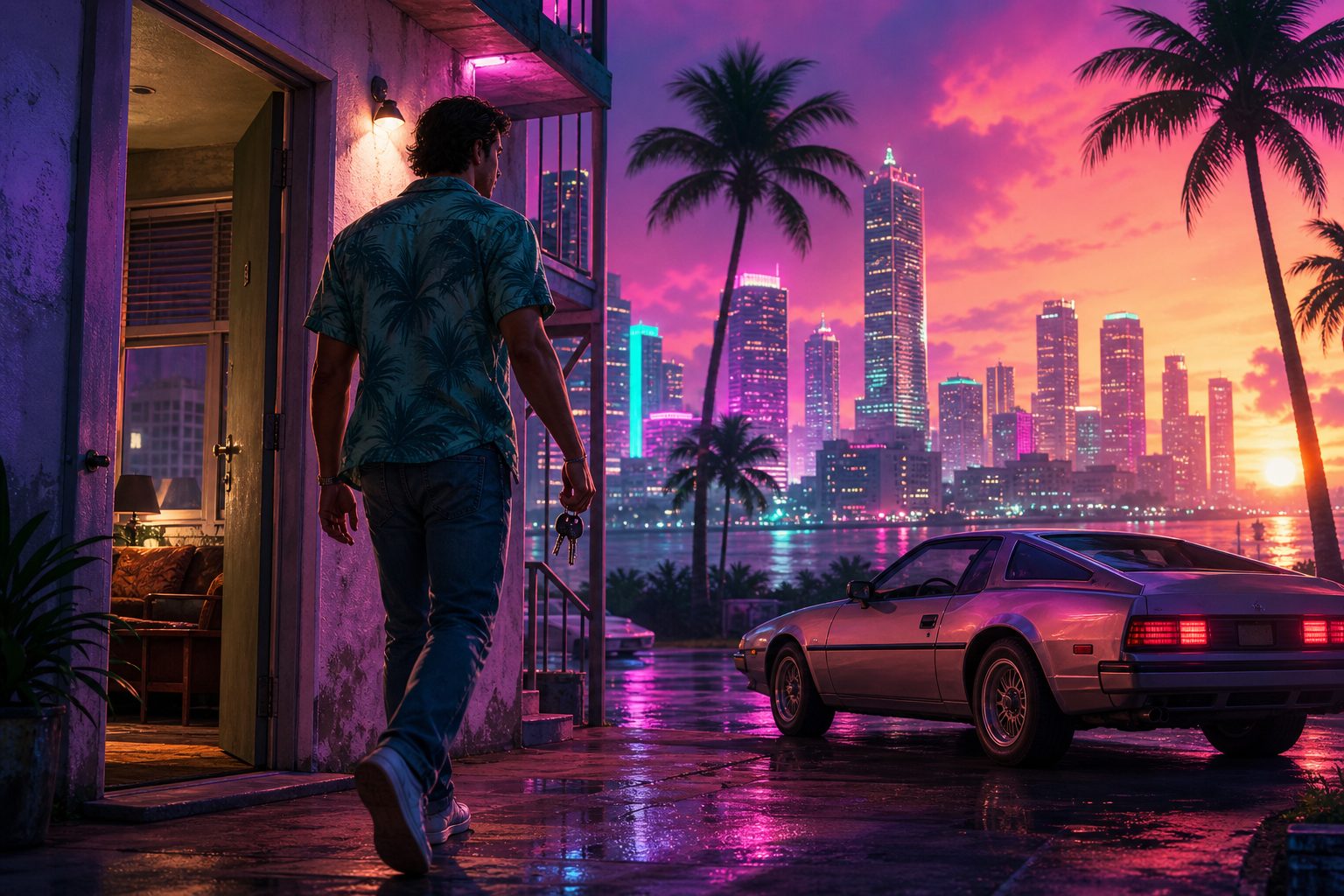 New GTA Online player with their first car at dawn